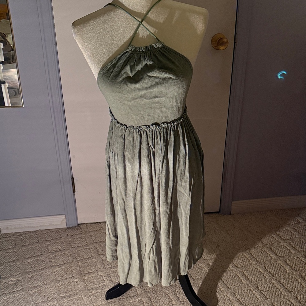 Summer Green Halter Dress. Backless